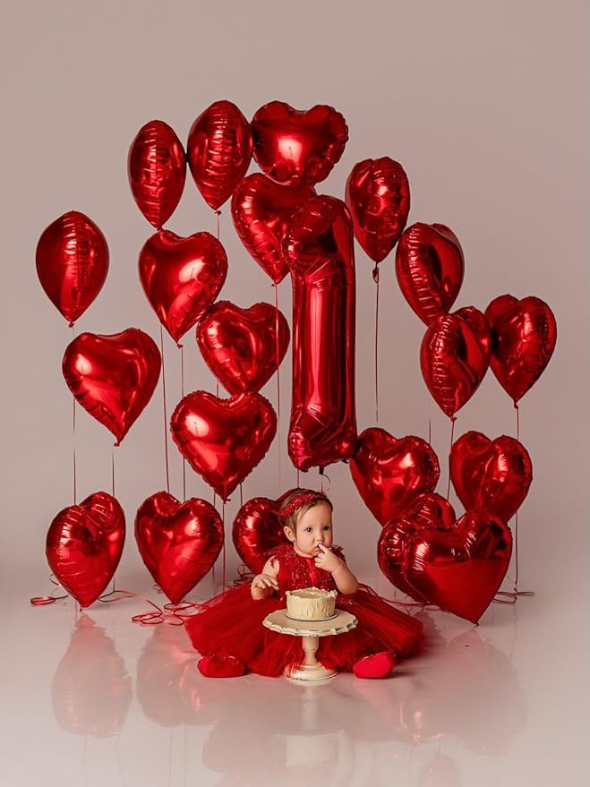Red Heart Balloons,12Pcs Heart Shaped Foil Balloons,18Inch Red Love Helium Polyester Film Balloon for Valentine's Day Anniversary Birthday Anniversary Wedding Party Decorations