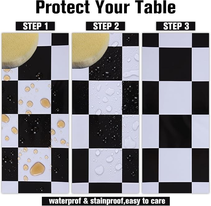 Kesfey 3 Packs Black and White Checkered Tablecloths 54 x 108 Inches Disposable Plastic Checkered Flag Racing Table Cover Waterproof Rectangle Race Car Table Cloth for Picnic Party Retro Celebration