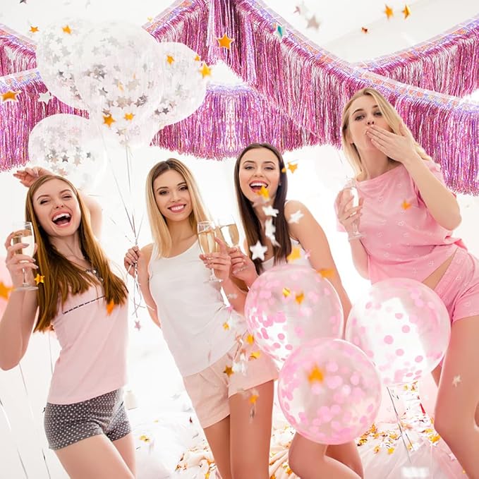 Premium Glitter Pink Fringe Tinsel Garland for Party Decorations -4 Layers Thick, 2 Pack | LILF Foil Metallic Banner Party Streamers for Wedding Birthday Christmas Decoration Home Hanging