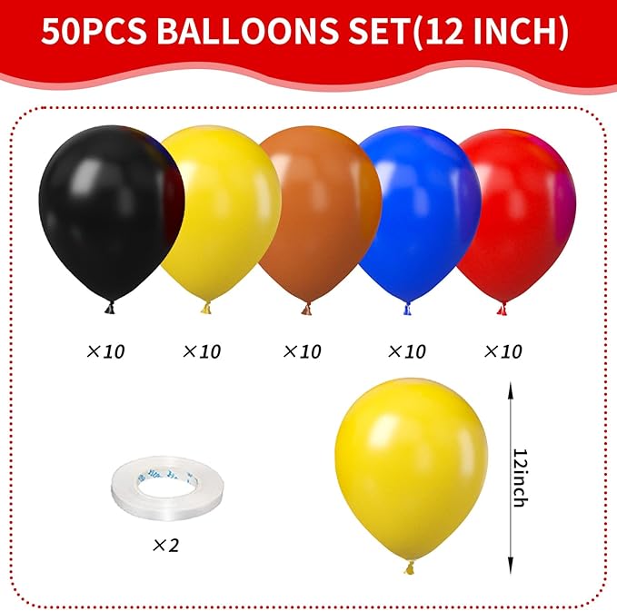 Race Car Balloons, 50Pcs 12 Inch Car Decorations with Red Blue Yellow Burnt Orange Black Party Balloons for Boy Birthday Race Car Themed Party Birthday Baby Shower Graduation Decorations