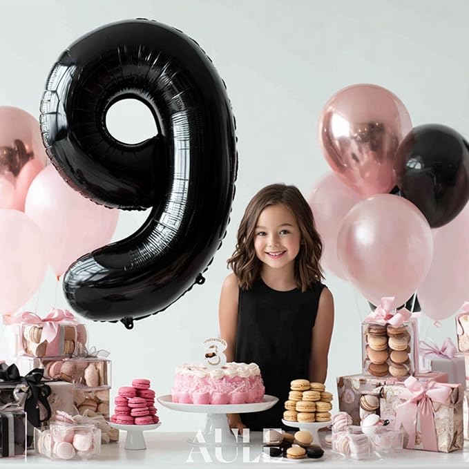 AULE 40 Inch Big Black 9 Balloon Number Large Foil Helium Number Balloons 0-9 Jumbo Giant Happy 9th Birthday Party Decorations for Boy or Girl Huge Mylar Anniversary Party Supplies