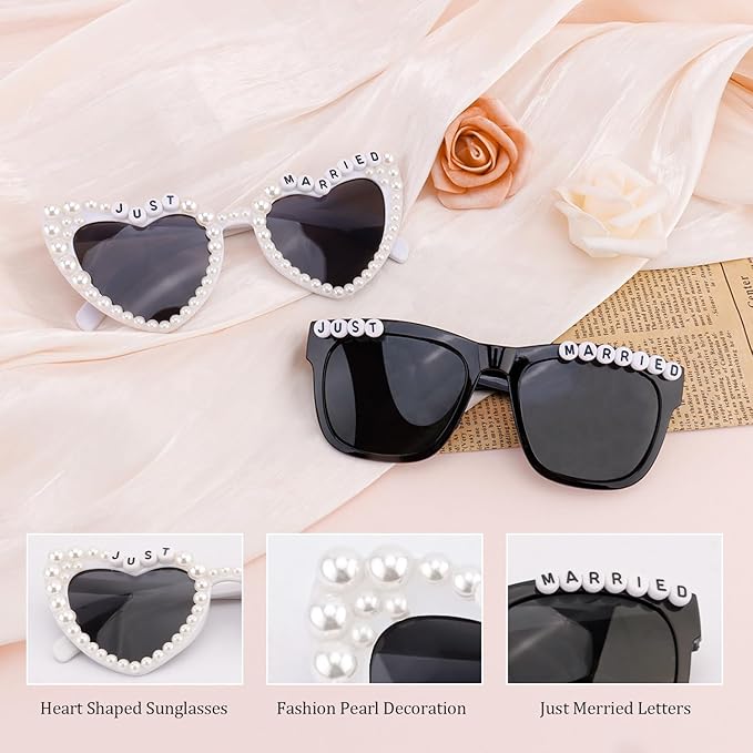 Just Married Bride and Groom Sunglasses and Sash for Just Married Wedding Party Decorations