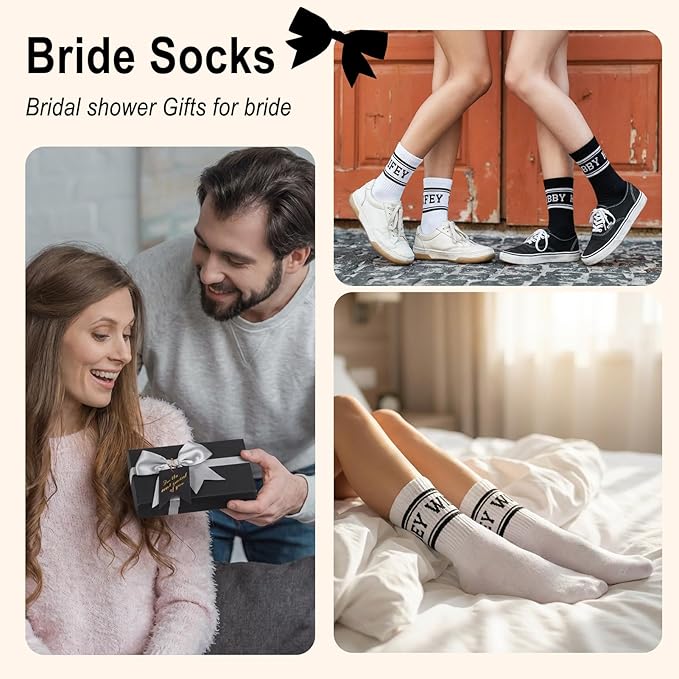 Bride Socks for Wedding Day 2 Pairs - Bridal Groom Socks Bride to Be Something Blue Cotton Ankle Sock with Gift Box
