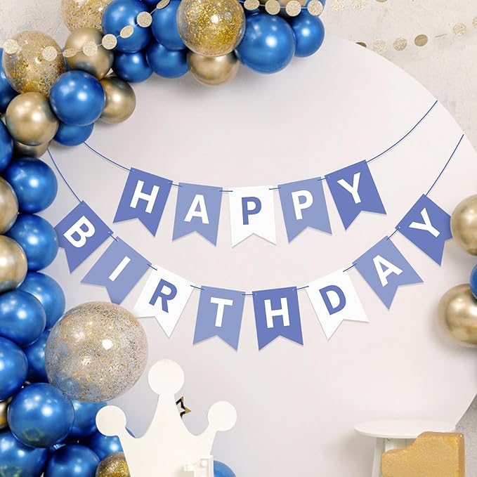 Grayish Blue Birthday Banner Sign Happy Birthday Bunting Banner Garland for Kids Girl Woman Tea Party Decorations Bunting Flag Party Supplies