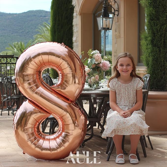 AULE 40 Inch Big Rose Gold 8 Balloon Number Large Foil Helium Number Balloons 0-9 Jumbo Giant Happy 8th Birthday Party Decorations for Boy or Girl Huge Mylar Anniversary Party Supplies