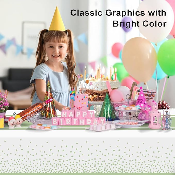 12 Pack White and Sage Green Tablecloth Party Decorations Plastic White Tablecloth Printed Sage Green Table Runner 54 x108 Inch Disposable Rectangle Table Cover for Birthday Graduation