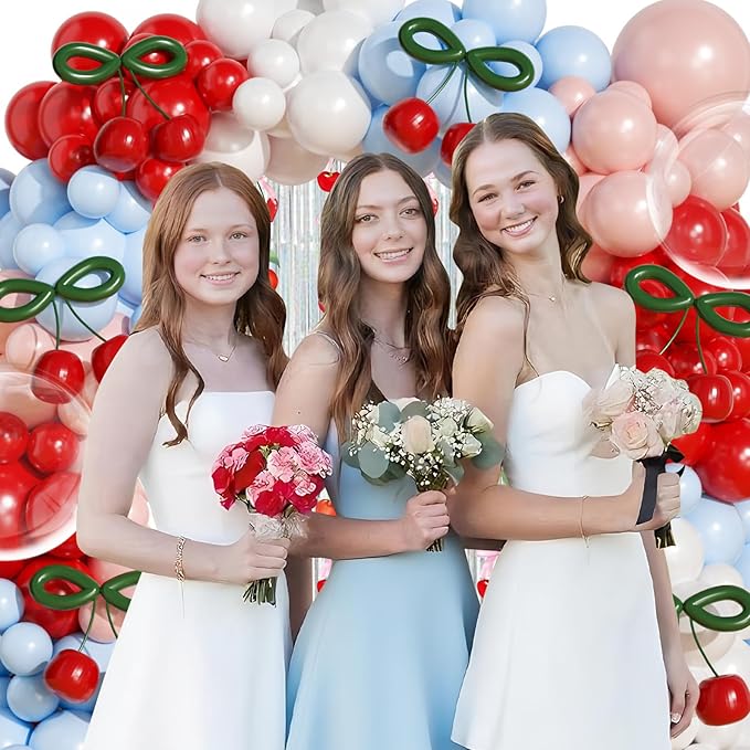 JOGAMS 193Pcs Blue and Red Cherry Balloon Arch Garland Kit,Cherry Party Decorations with Clear Cherry Foil Balloons for Cherry On Top Baby Shower Birthday Bridal Shower Wedding Valentine's Day