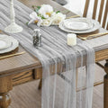 Artoid Mode 3PCS Pearl Grey Gauze Table Runner 120 Inch 10FT, Seasonal Sheer Dining Holiday Wedding Birthday Baby Shower Table Decor for Home Party