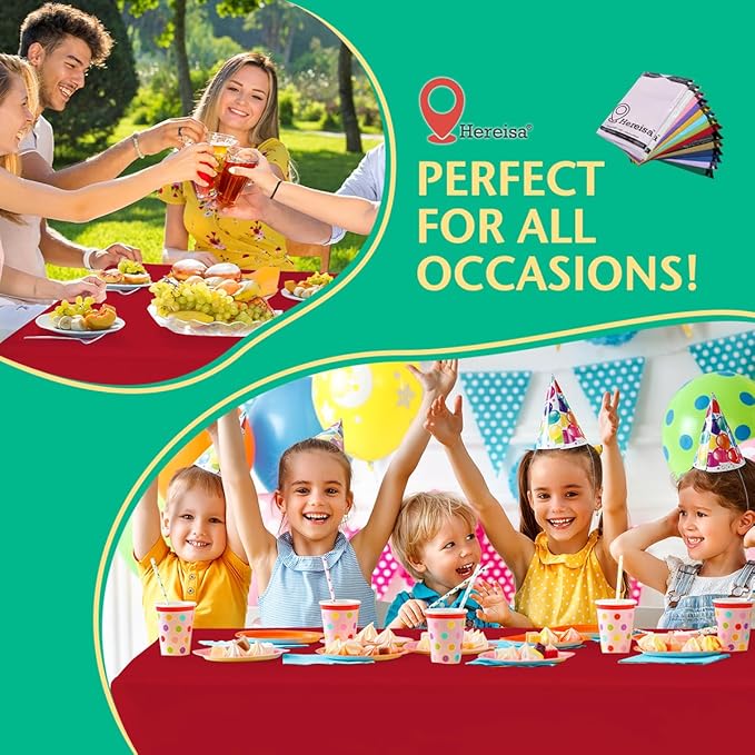 Disposable Red Plastic Tablecloth 54x108 Inch, 10-Count Waterproof Rectangle Table Cover for Events, Catering