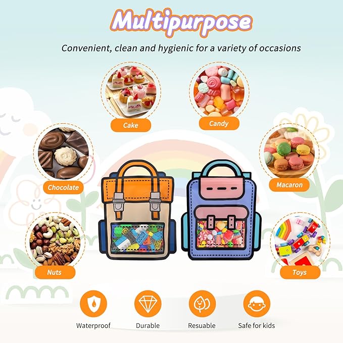 EONSUI 30PCS Plastic Cartoon Backpack Shaped Goodies Bags with Handles for Kids Birthday, Back to School Supplies, Baby Shower, Party, Wedding, Reusable Bulk Gift Wrapper for Candy, Snacks, Chocolate