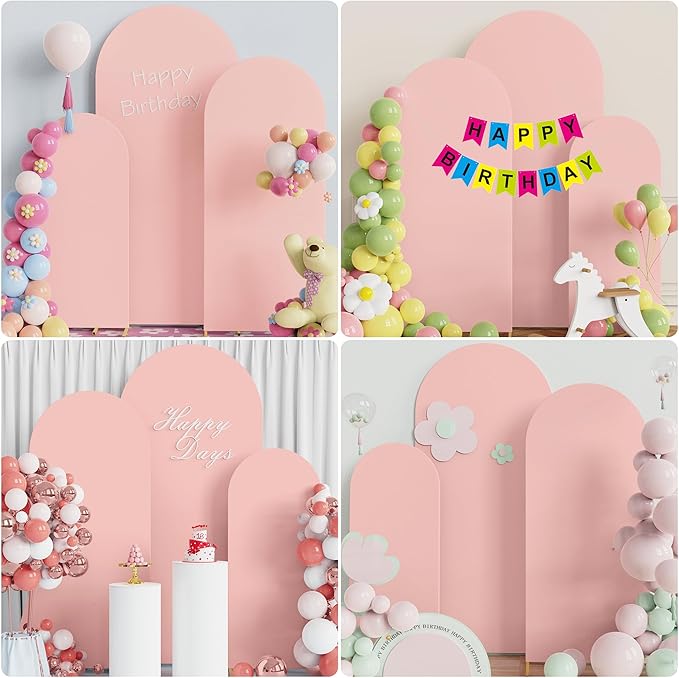 Wokceer Wedding Arch Cover Set of 3 Spandex Fitted Wedding Arch Stand Covers for Round Top Chiara Arch Backdrop Stands Cover for Birthday Party Ceremony Banquet Decoration 4ft,5ft,6ft Pale Pink