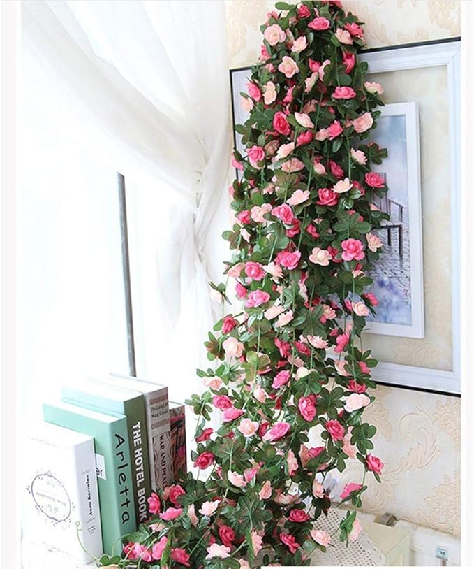Miracliy 8Pcs 66FT Pink Flower Garland, Artificial Rose Floral Vines Fake Hanging Spring Flower Garland for Wall Backdrop Wedding Arch Tea Party Door Mantle Decoration