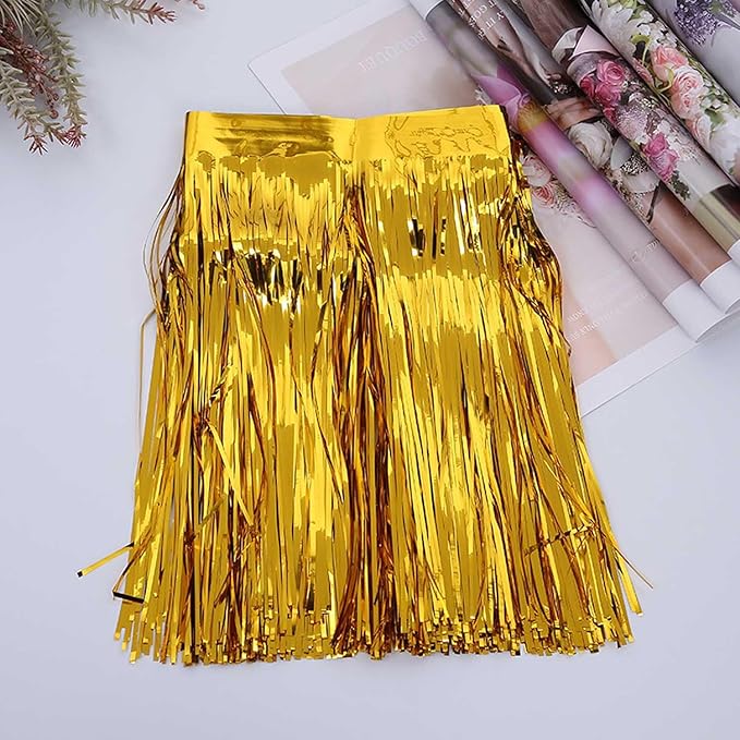 Gold Foil Fringe Garland 6Pcs 10 Feet Metallic Tinsel Hanging Curtain Glitter Backdrop Banner for Parade Floats Christmas Wedding Party Decorations