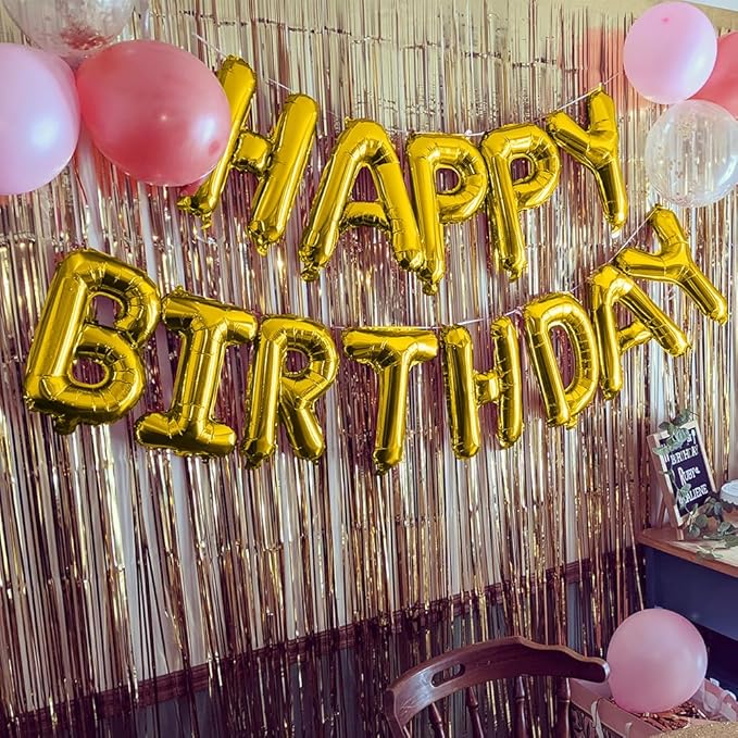23pcs Birthday Balloons Banner, 3D Gold Premium Mylar Foil Ecofriendly Letter Happy Birthday Banner with 5pcs Star Balloons Kits for Kids Girls Boys Men Adults Birthday Party Decorations Supplies