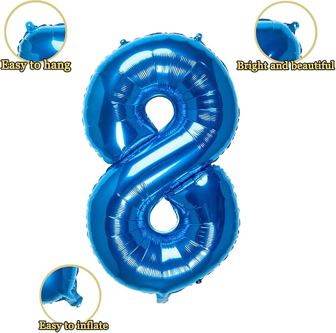 32 Inch Blue Number 8 Balloons Foil Ballon Digital Birthday Party Decoration Supplies (Blue Number 8 Balloon)