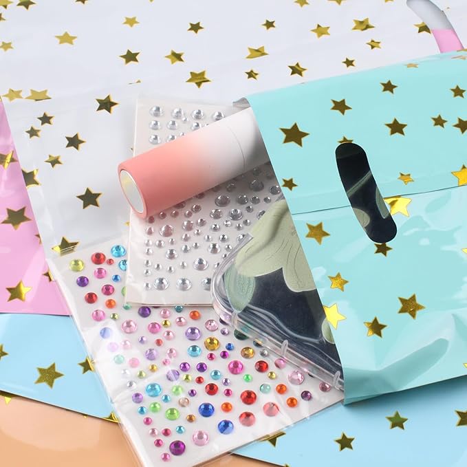 40pcs Party Favor Bags,Birthday Goodie Candy,Goodie Bags for Kids Party,Loot Bags for Kids Birthday Party with Star Pattern,5 Colors
