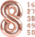 Rose Gold Number 8 Balloon Foil Mylar Number 8th Birthday 40 Inch Big Giant Helium Number for 18 28 Birthday Decor,Boys Girl Party Supplies & 80 Anniversary Events