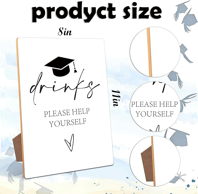 Graduation Drinks Bar Sign - Congrats Grad Party Decorations Favors Supplies, Graduation Centerpieces for Tables 2026, 8×11 Wooden Sign with Stand