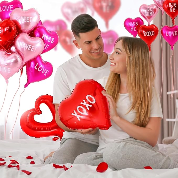 12pcs Mylar Heart Balloons Valentines Heart Balloons Foil Sweetheart Balloons XO Balloons Galentines Balloon for Galentines Decoration Wedding Galentines Party Decor Valentines Party Decor