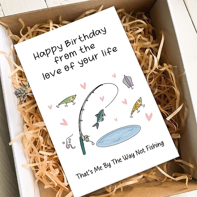 Fishing Birthday Card for Man Woman, Funny Birthday Card for Fisherman Angler, Fish Bday Gift for Husband Dad