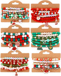 Cooluckday 36 Pcs Holiday Heishi Surfer Bracelets for Women Bulk Easter Mother's Day Christmas St. Patrick's Day Mardi Gras Bracelet Stackable Stretch Friendship Bracelets Set