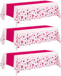 Valentine's Day Tablecloth 3-Pack, 54x108 Inch Disposable Plastic Table Covers, Pink Heart Themed Decor for Romantic Party, Galentine‘s Day and Mother's Day Table Decorations