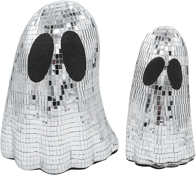 2 Pcs Halloween Disco Ghost Decor Ghost Disco Ball Table Decoration Indoor Glitter Sign Halloween Tiered Tray Decor for Props Home Tabletop Decorations