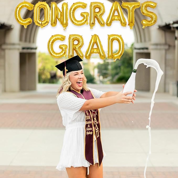 2 Set 24Pcs Gold Congrats Grad Letter Balloons 16in Balloon Foil Letter Decorations Party Decor Gold Letter Balloons Congrats Grad Party Supplies