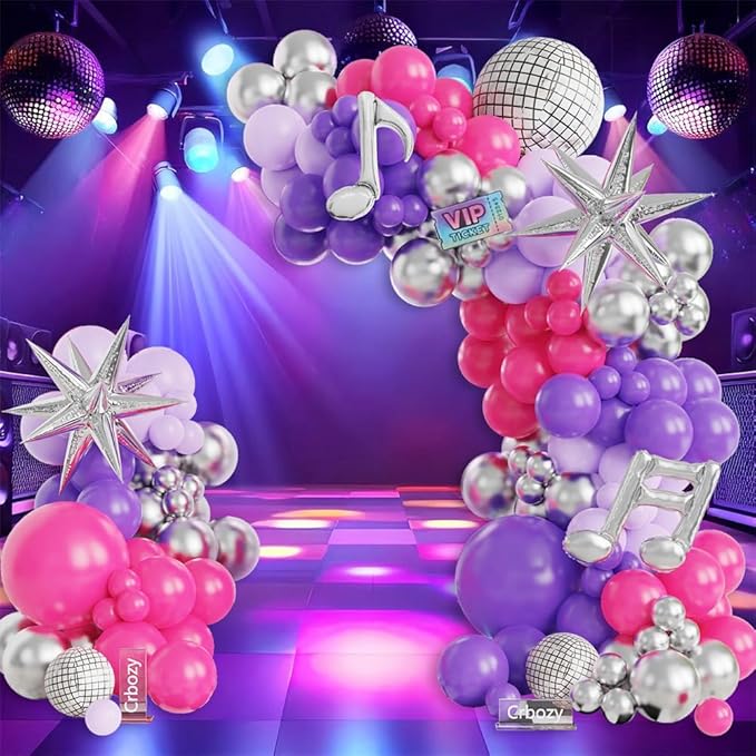 Music Hunter Balloon Arch Kit - 153Pcs Kpop Party Decorations with Disco Ball and Music Note Balloons, Pink Purple Silver Balloons for Disco Music Prom Fan Gatherings Girls Birthday Party Decorations