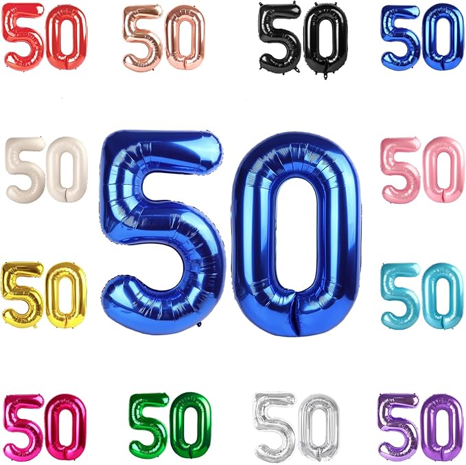 50 Balloon Number, Metallic Blue Number 50th Birthday Balloons 40 Inch, 50 Years Old Metallic Blue Birthday Decorations for Men Women, 50th Anniversary Decorations