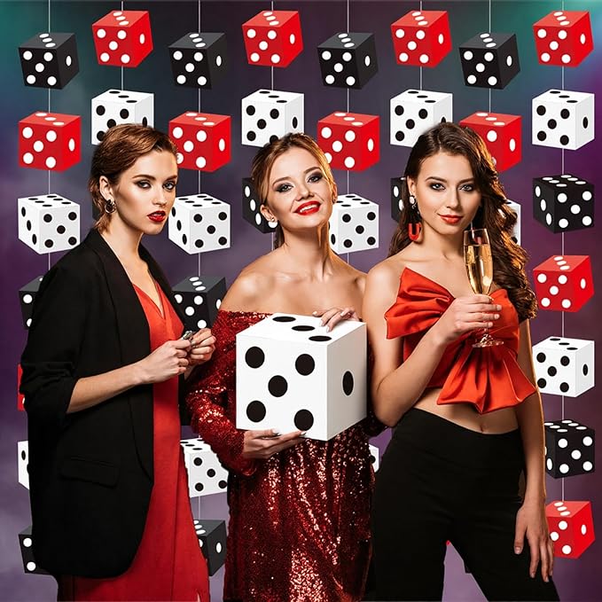 Xinnun Casino Dice Party Decorations Red Black White Dice Hanging Banners Garland Night Las Vegas Theme Cutouts Ribbon Streamers for Vegas Casino Prom Birthday Homies Party Games Decor Supplies