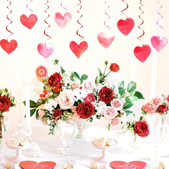 Valentines-Day Red-Pink Heart-Decorations Swirls Streamers - 16pcs Galentines Romantic Decorations Special Night Decor, Mother's Day Engagement Wedding Anniversary Party Favors Supplies Panduola