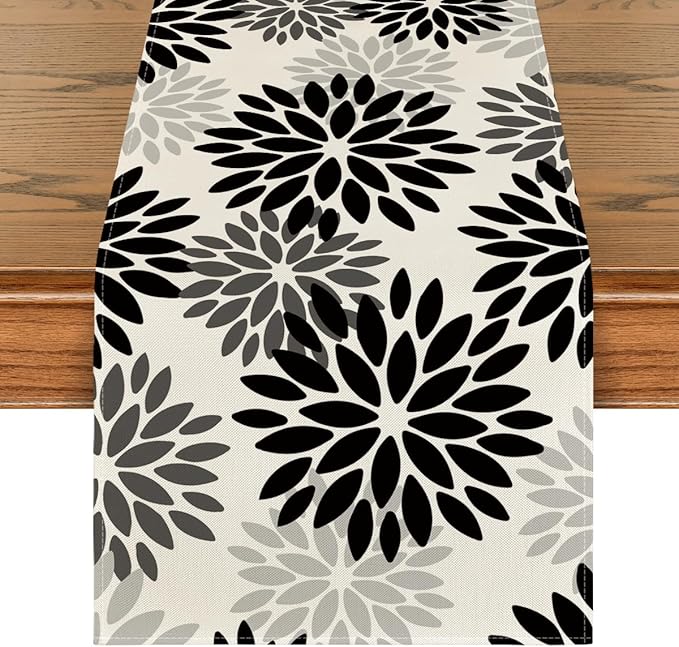 Artoid Mode Black Dahlia Floral Pinnata Halloween Table Runner, Fall Autumn Kitchen Dining Table Decoration for Home Party Decor 13x90 Inch
