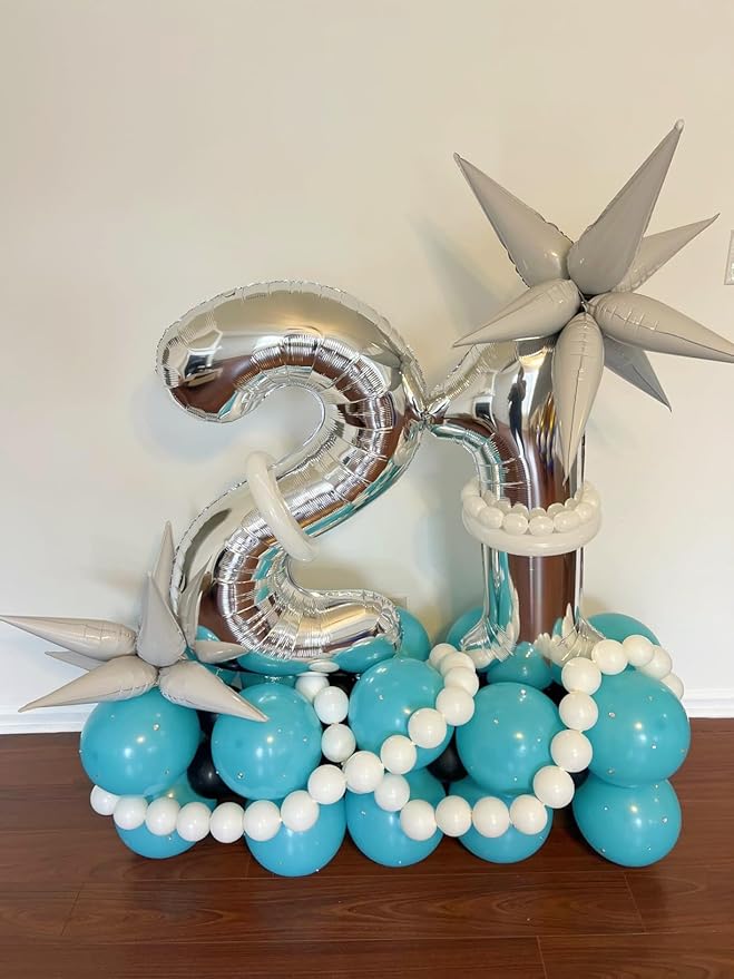 40 Inch Number 7 Balloon, 6 7 Birthday Decorations, Silver Seven Birthday Decor, 7 17 27 70 Year Old Balloon Number for Engagement, Wedding, Graduations