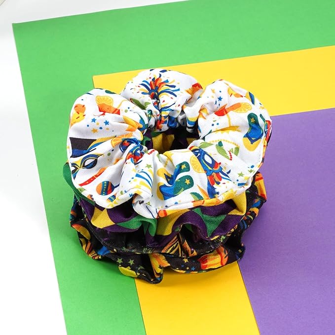 Mardi Gras Hair Ties for Women Girls Purple Fleur De Lis Mask Hair Scrunchies Elastics Hair Bands Scrunchy Ropes Carnival Celebrations Party Hair Accessories 4PCS