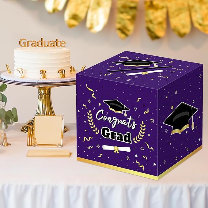 Graduation Decorations 2026 Purple Graduation Card Box Graduation Party Decorations,Graduation Box,Congrats Grad Gifts Box for 2026 Graduation Party Supplies Favors