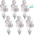 6 Set Silver Table Balloons Centerpiece Stand Kit with Silver and Confetti Balloons for Graduation Birthday Party Baby Shower Wedding Bridal Shower Prom Table Decorations