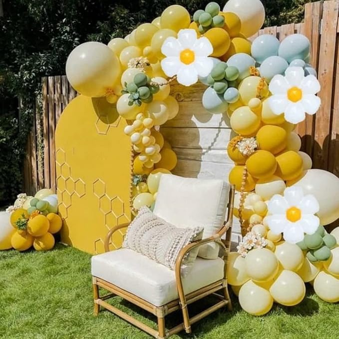 Daisy Balloon Garland Arch Kit,Retro Yellow Green White Hippie Boho Balloons Garland Daisy Flower Balloons For Birthday Baby Shower Bridal Wedding Groovy Daisy Party Decorations