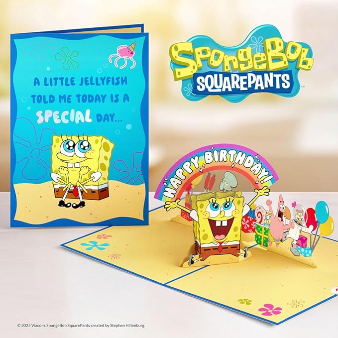 Lovepop SpongeBob SquarePants Happy 3D Pop-Up Birthday Card - for Him, Her, Kids, Boys, Girls, Men, Women - 5" x 7" - Envelope Included