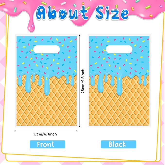 Glenmal 50 Pcs Baseball Ice Cream Drip Party Favors Gift Bags Plastic Ice Cream Baseball Goodie Candy Treat Snack Bags for Birthday Party Supplies