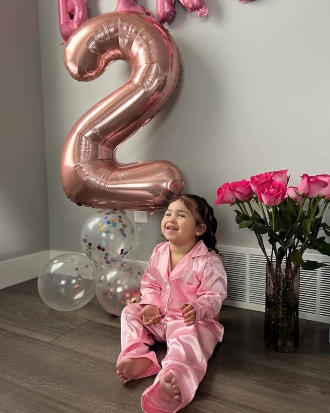 Rose Gold Number 2 Balloon 40 Inch, 2 Balloon Number, 2nd Birthday Decorations for Baby Girls Boys Toddlers