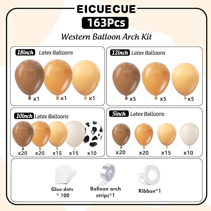 Western Cowboy Balloons Arch Kit - Brown Light Brown Nude Sand White Cow Print Different Size Balloons Garland Kit for Western Cowboy Farm Baby Shower Farm Animal Birthday Party Decorations
