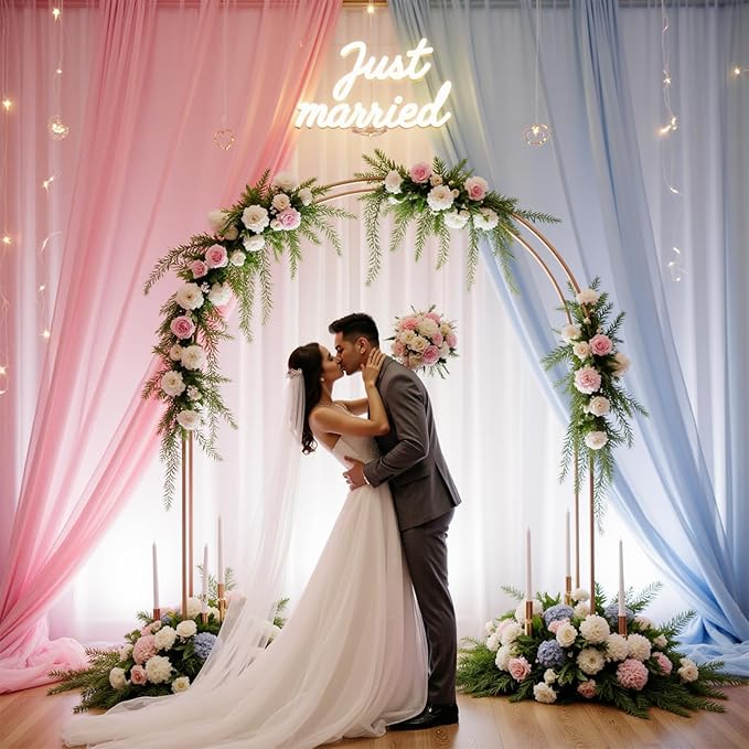 Pink Blue Sheer Backdrop Curtains with Lights String for Baby Shower Decor 10×8FT Backdrop Curtain for Parties Boy or Girl Birthday Party Wedding Gender Reveal Baby Shower Decoration (2 Panels 4×10ft)