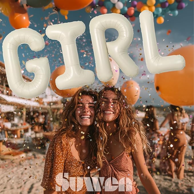 SUWEN 40 Inch Cream Large N Letter Balloons Big Foil Helium Letter Balloons A-Z Jumbo Mylar Happy Birthday Party Decorations for Girl Anniversary Party Supplies
