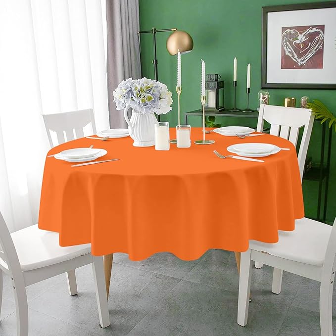 Mulbozy 2 Pcs Orange Round Tablecloth, 84 inches Disposable Plastic Orange Circle Table Covers for Baby Shower Wedding Bridal Shower Fall Birthday Party Decorations
