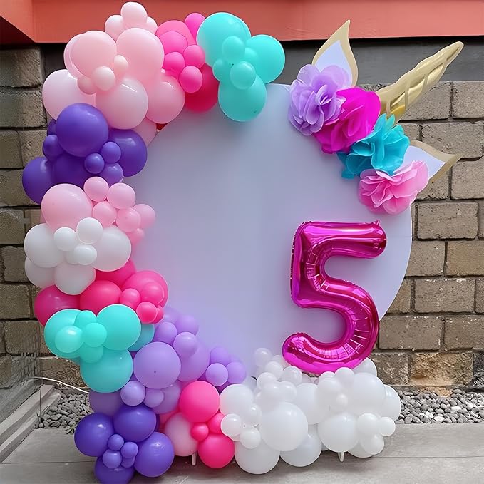 Pink Purple Balloon Arch Kit 130 Pcs Blue Purple Pink Party Balloons Garland Pastel Hot Pink Teal Purple White Latex Balloon for Girls Mermaid Birthday Baby Shower Wedding Party Decorations
