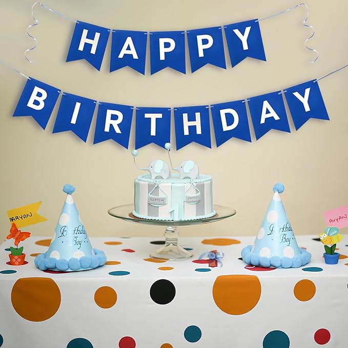 Happy Birthday Banner, Birthday Flag Bunting for Birthday Party Backdrop Decor, Happy Birthday Sign Party Supplies for Girls Boys Kids and Women Hanging Decor (Blue)