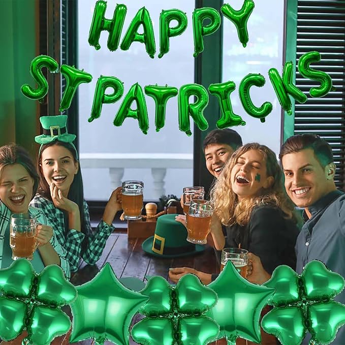 Green Four Leaf Balloons Foil St. Patrick's Day Balloons Star Balloon for Spring Birthday Decorations Four-leaf Ballons St. Patrick's Day Decorations Party Supplies Arch Kits Party Balloon Sets 20pcs