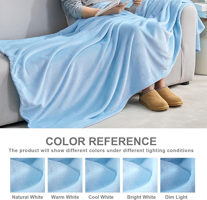 Hansleep Fleece Light Blue Queen Blanket, Super Soft Flannel Fuzzy Plush Cozy Blanket for All Seasons, Light Blue, Queen 90x90 Inches