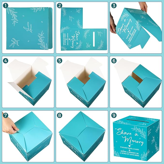 Pajean 50 Pcs Share a Memory Cards for Collections of Life, Memory Cards Box for Guest Ideas Funeral Graduation Wedding Bridal Shower Birthday Anniversary Retirement(Blue)